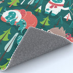 Besties // green background white Yeti brown Bigfoot aqua yellow green and teal pine trees red and coral details Rug Gallery Image 4