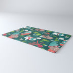 Besties // green background white Yeti brown Bigfoot aqua yellow green and teal pine trees red and coral details Rug Gallery Image 3