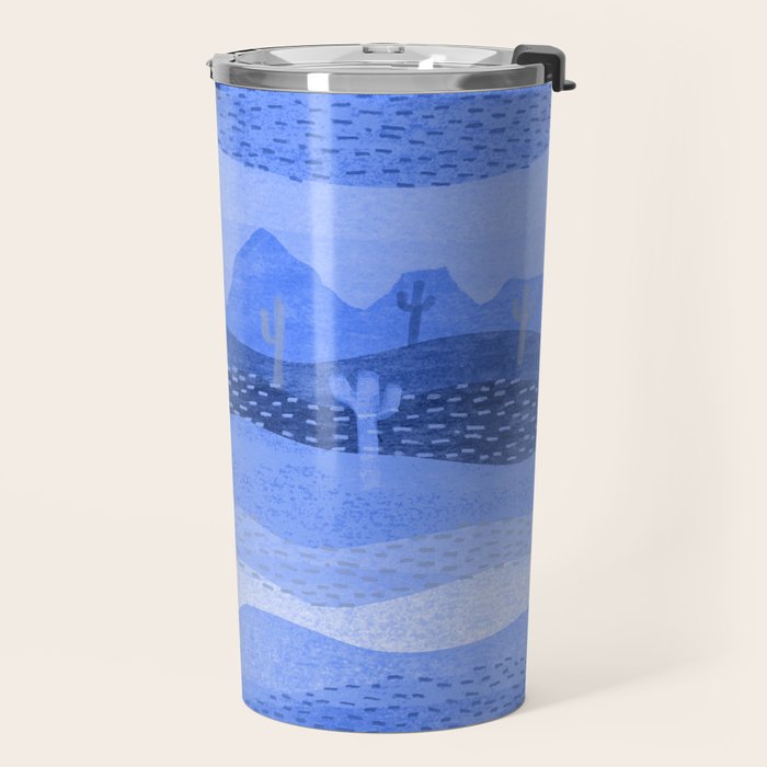 Vintage Western Desert Landscape in Night Blue Travel Mug Gallery Image 2