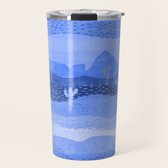 Vintage Western Desert Landscape in Night Blue Travel Mug Gallery Image 1