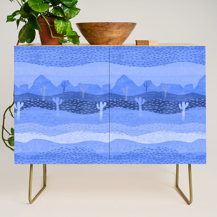 Vintage Western Desert Landscape in Night Blue Credenza Gallery Image 1
