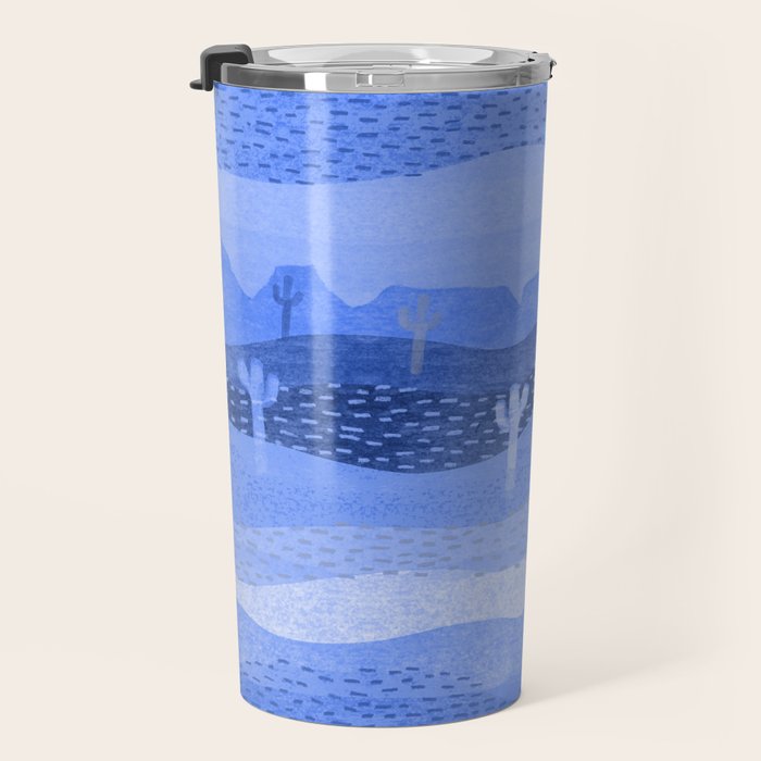 Vintage Western Desert Landscape in Night Blue Travel Mug Gallery Image 3