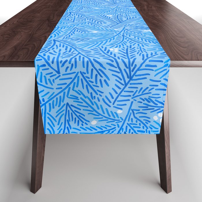 Winter Berries & Pine Branches in Blue Table Runner Gallery Image 1