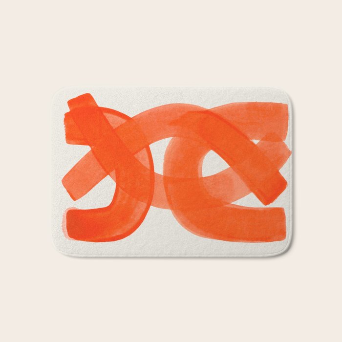 Mid Century Modern Abstract Painting Orange Watercolor Brush Strokes Bath Mat Gallery Image 1