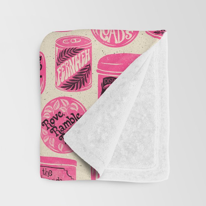 Vagabondâs Cupboard - pink and black on cream Throw Blanket Gallery Image 3