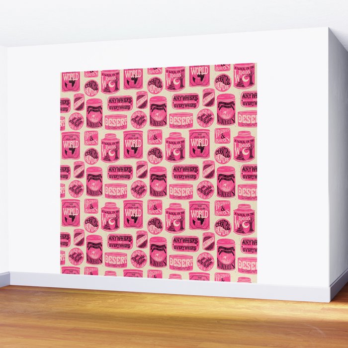 Vagabondâs Cupboard - pink and black on cream Wall Mural Gallery Image 2