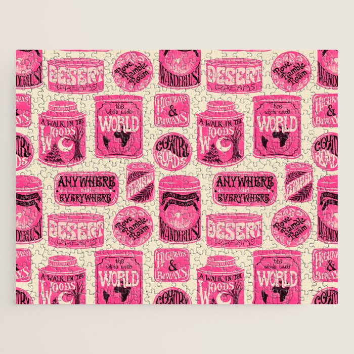 Vagabondâs Cupboard - pink and black on cream Jigsaw Puzzle Gallery Image 1