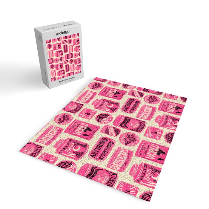 Vagabondâs Cupboard - pink and black on cream Jigsaw Puzzle Gallery Image 2