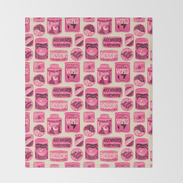 Vagabondâs Cupboard - pink and black on cream Throw Blanket Gallery Image 2