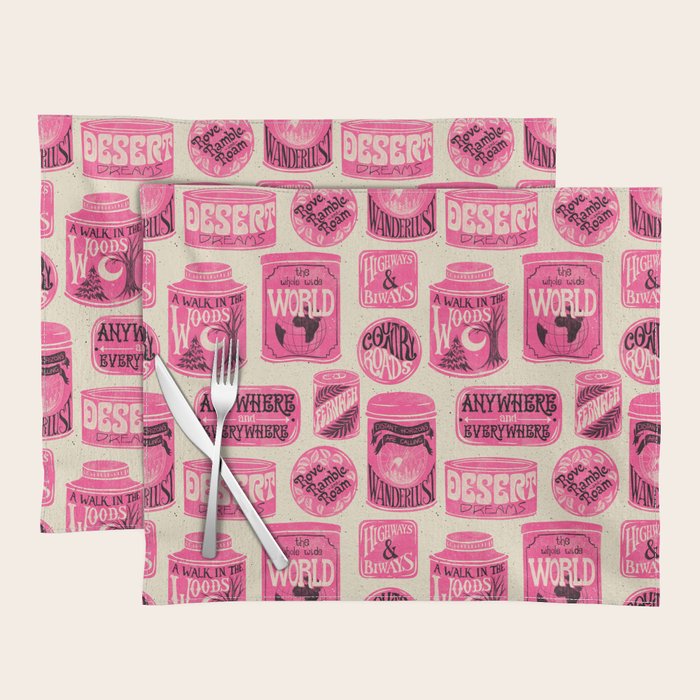 Vagabondâs Cupboard - pink and black on cream Placemat Gallery Image 1
