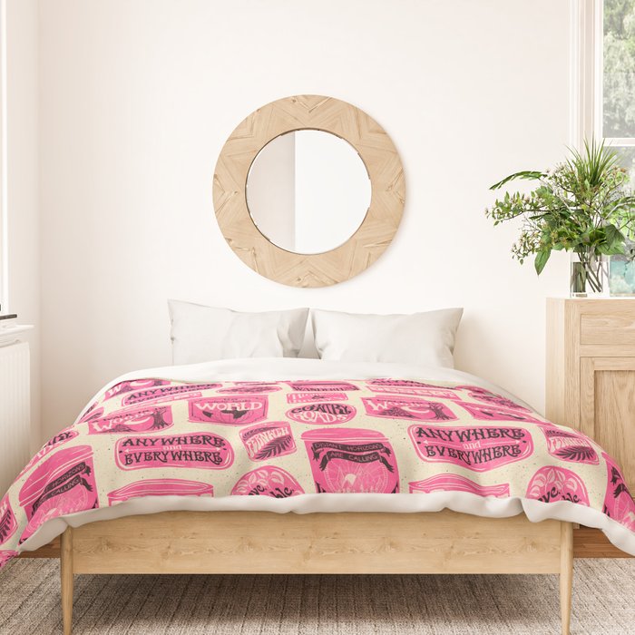 Vagabondâs Cupboard - pink and black on cream Duvet Cover Gallery Image 3