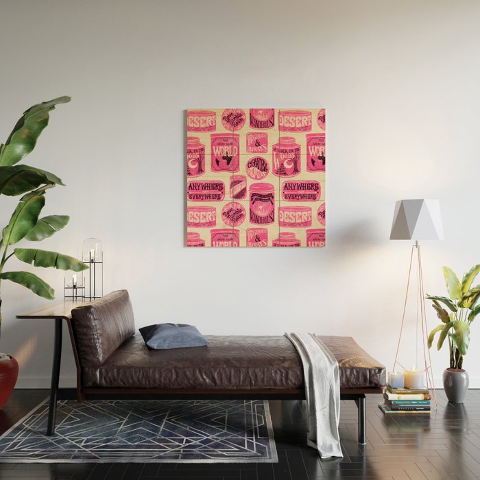 Vagabondâs Cupboard - pink and black on cream Wood Wall Art Gallery Image 2