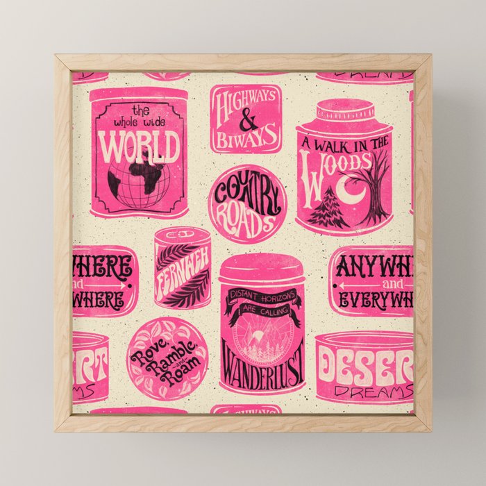 Vagabondâs Cupboard - pink and black on cream Mini Art Print Gallery Image 1
