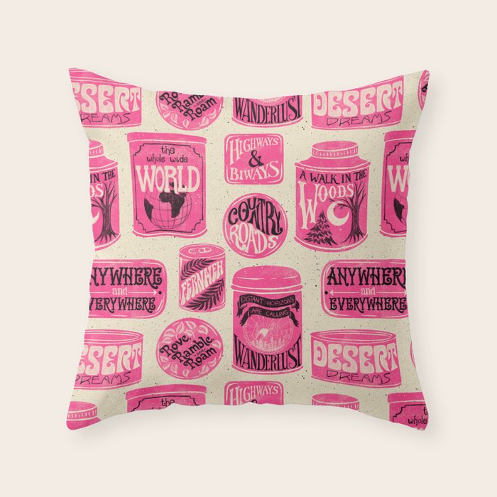 Vagabondâs Cupboard - pink and black on cream Throw Pillow Gallery Image 6