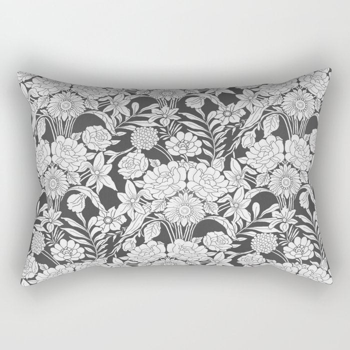 Vintage bohemian black white roses country floral Rectangular Pillow Gallery Image 1