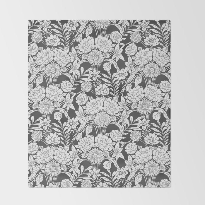 Vintage bohemian black white roses country floral Throw Blanket Gallery Image 2