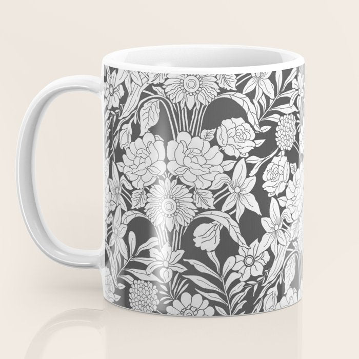 Vintage bohemian black white roses country floral Coffee Mug Gallery Image 3