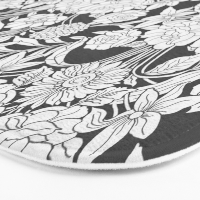 Vintage bohemian black white roses country floral Bath Mat Gallery Image 3