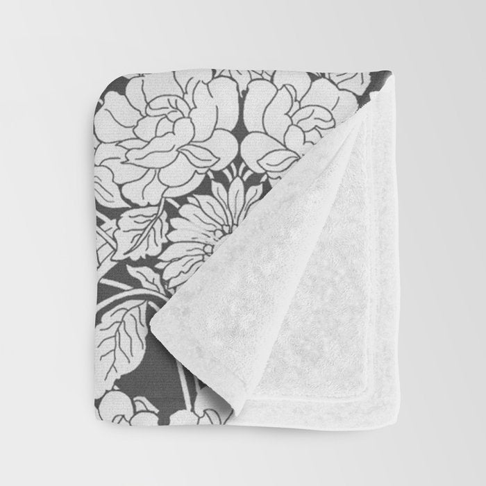 Vintage bohemian black white roses country floral Throw Blanket Gallery Image 3