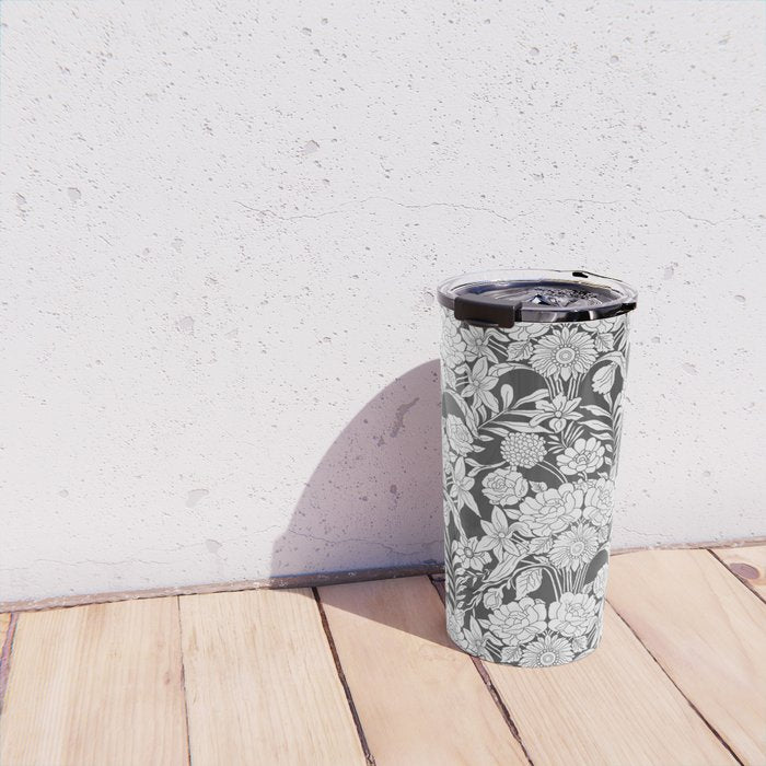 Vintage bohemian black white roses country floral Travel Mug Gallery Image 4