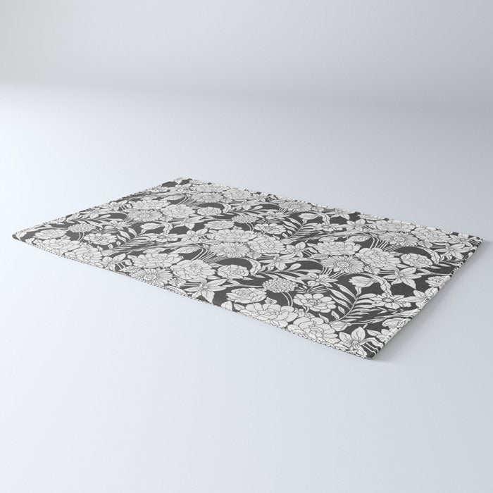 Vintage bohemian black white roses country floral Rug Gallery Image 3