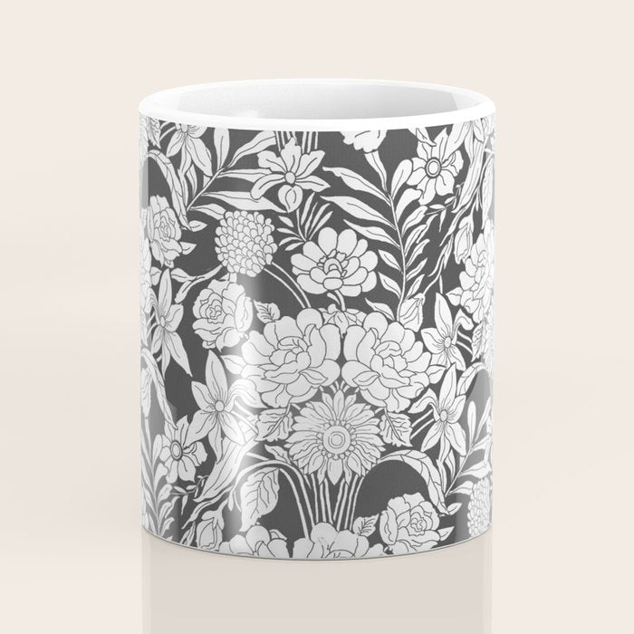 Vintage bohemian black white roses country floral Coffee Mug Gallery Image 4