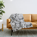 Vintage bohemian black white roses country floral Throw Blanket Gallery Image 1