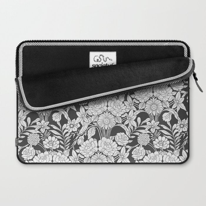 Vintage bohemian black white roses country floral Laptop Sleeve Gallery Image 2