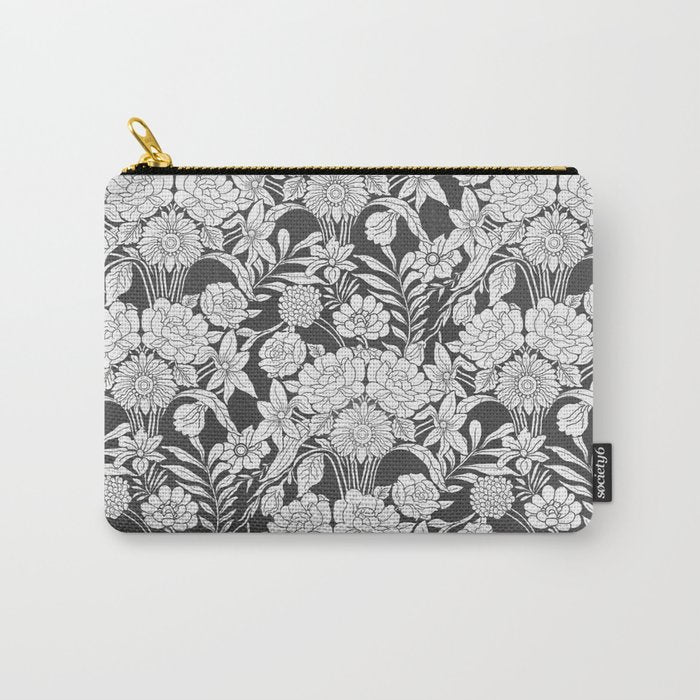 Vintage bohemian black white roses country floral Carry All Pouch Gallery Image 1