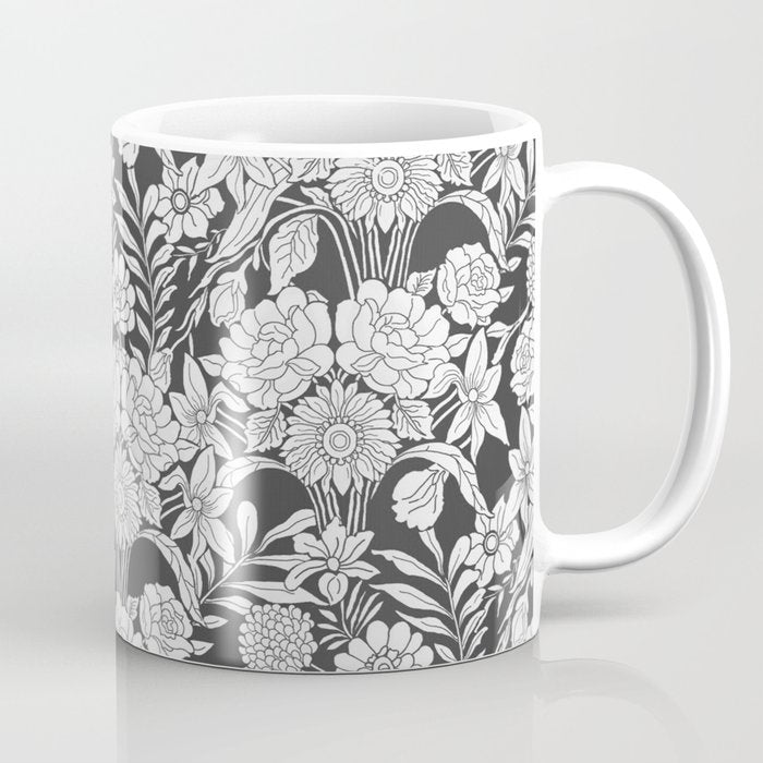 Vintage bohemian black white roses country floral Coffee Mug Gallery Image 1