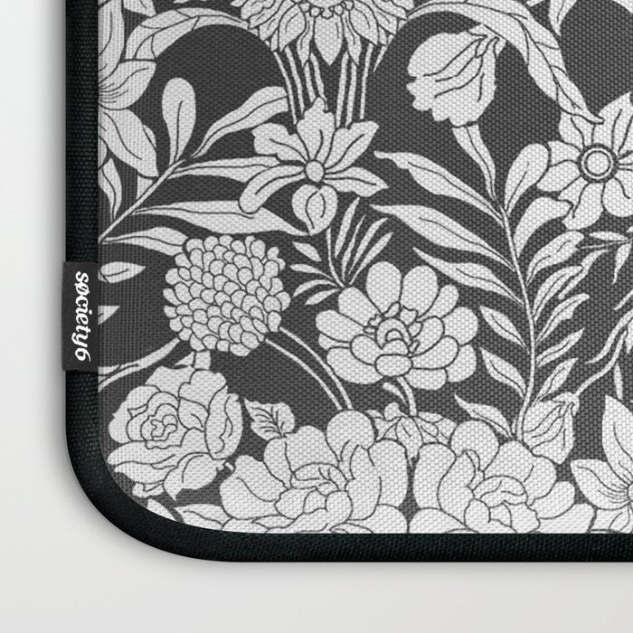 Vintage bohemian black white roses country floral Laptop Sleeve Gallery Image 3