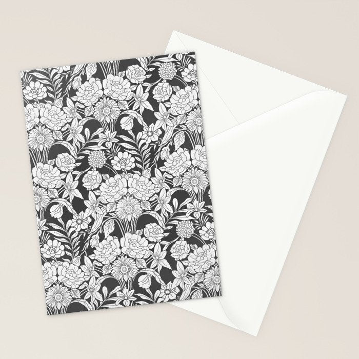 Vintage bohemian black white roses country floral Stationery Card Gallery Image 2