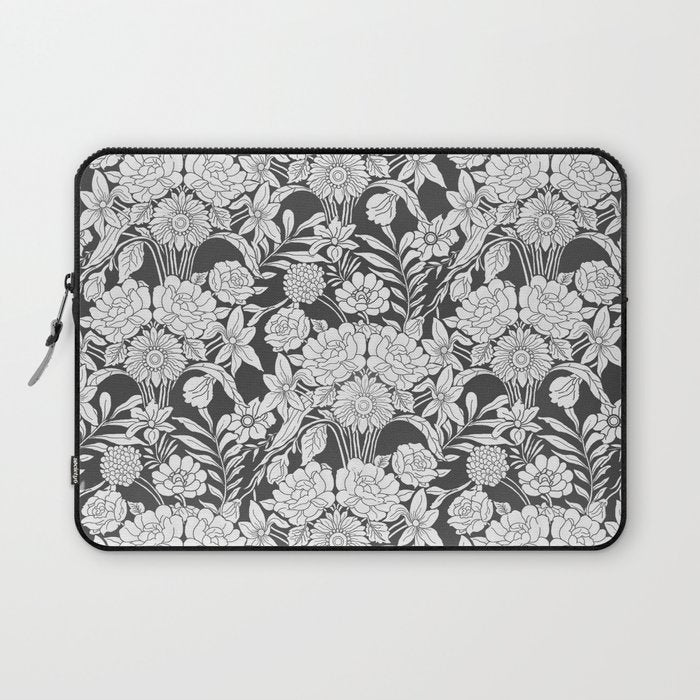 Vintage bohemian black white roses country floral Laptop Sleeve Gallery Image 1