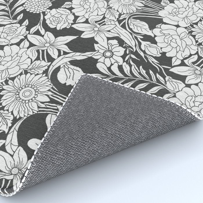 Vintage bohemian black white roses country floral Rug Gallery Image 4