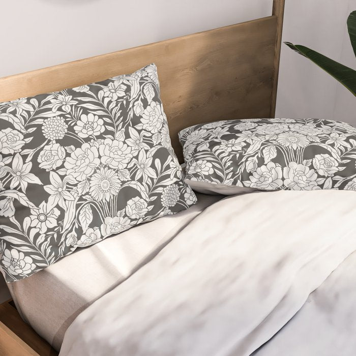 Vintage bohemian black white roses country floral Pillow Sham Gallery Image 2