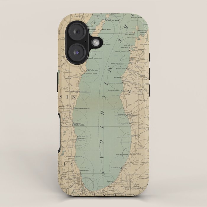 Vintage Lake Michigan Lighthouse Map (1898) iPhone Case Gallery Image 1