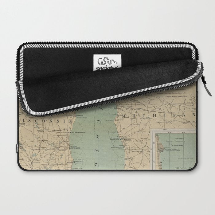 Vintage Lake Michigan Lighthouse Map (1898) Laptop Sleeve Gallery Image 2