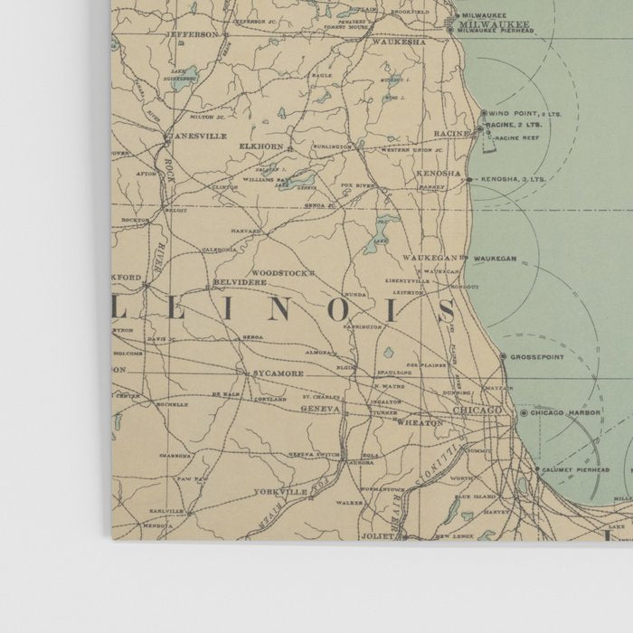 Vintage Lake Michigan Lighthouse Map (1898) Poster Gallery Image 3