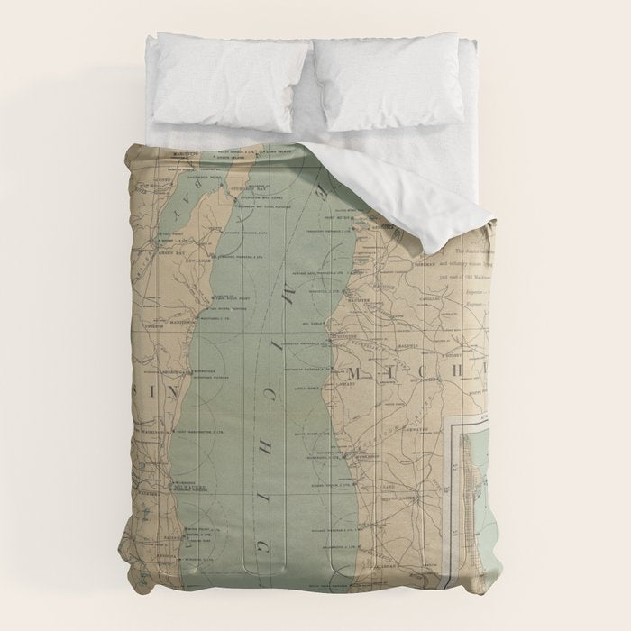 Vintage Lake Michigan Lighthouse Map (1898) Comforter Gallery Image 1