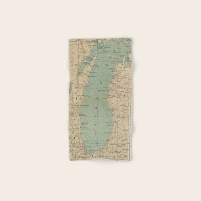Vintage Lake Michigan Lighthouse Map (1898) Bath Towel Gallery Image 1