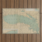 Vintage Lake Michigan Lighthouse Map (1898) Outdoor Rug Gallery Image 1