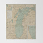 Vintage Lake Michigan Lighthouse Map (1898) Throw Blanket Gallery Image 2