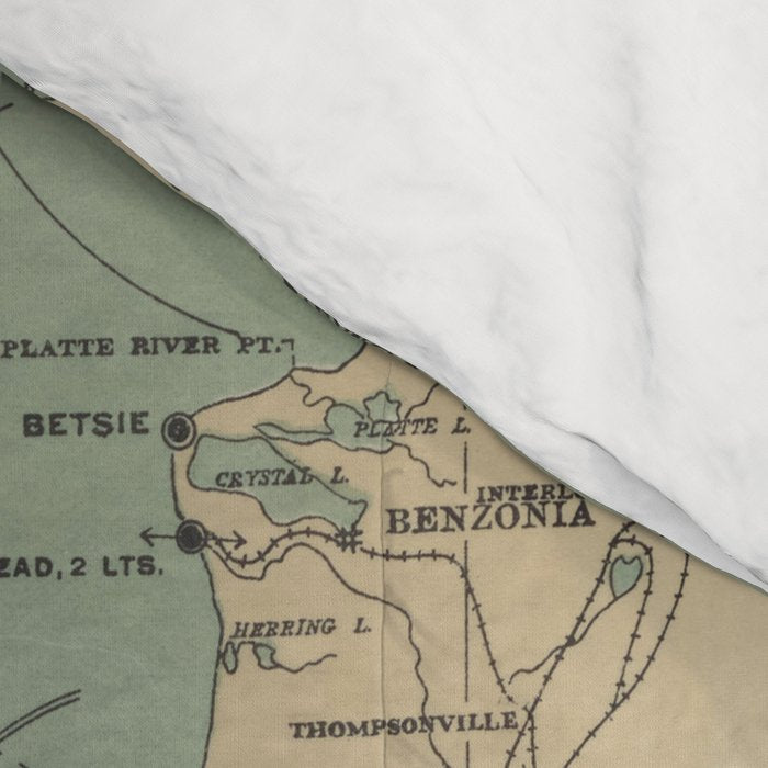 Vintage Lake Michigan Lighthouse Map (1898) Comforter Gallery Image 4