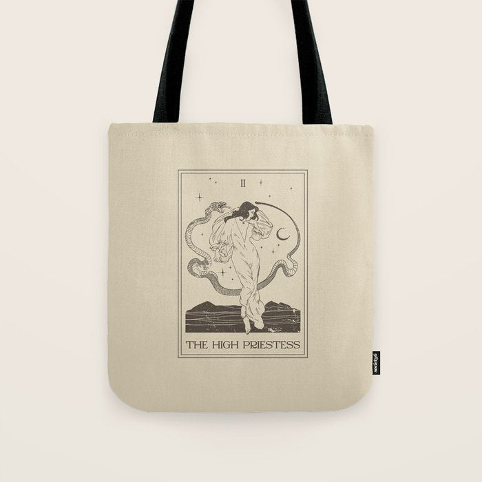 The High Priestess Card Poster. Witchy Girl and Mystic Snake Tote Bag Gallery Image 1