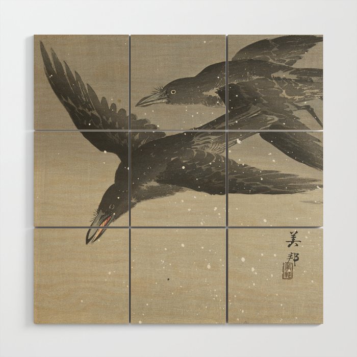 Crows in the snow Wood Wall Art Gallery Image 1
