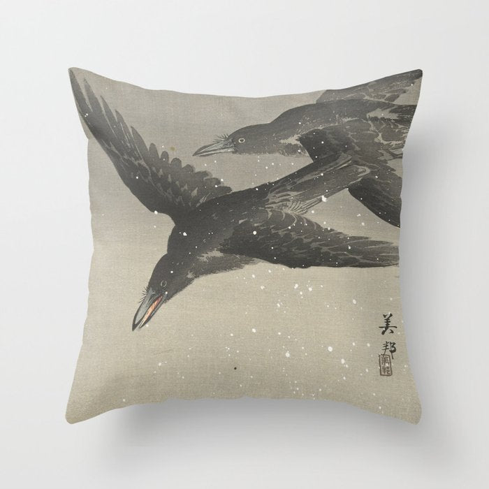 Crows in the snow Throw Pillow Gallery Image 6