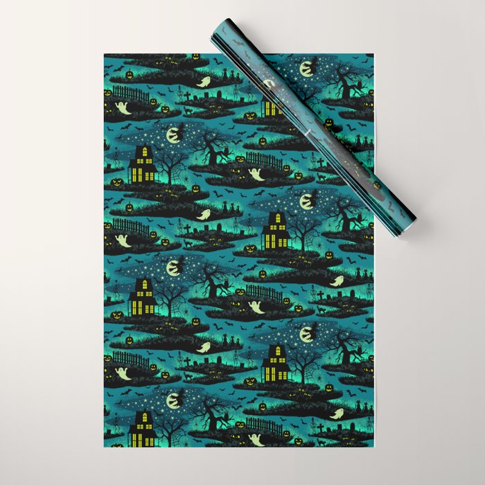 Halloween Night - Fox Fire Green Wrapping Paper Gallery Image 1
