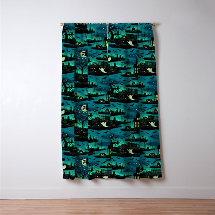 Halloween Night - Fox Fire Green Window Curtain Gallery Image 3
