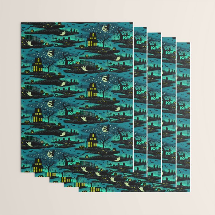 Halloween Night - Fox Fire Green Wrapping Paper Gallery Image 3