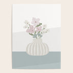 Wildflower bouquet in vase illustration - beige muted pink and dusty green flowers Poster Gallery Image 4